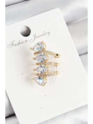 Pirinç Zirkon Taşlı Damla Model Gold Renk Sağ Kıkırdak Küpe