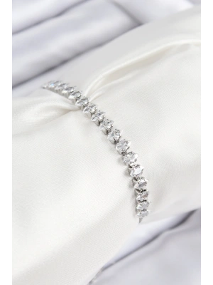 Pirinç Zirkon Taşlı Damla Model Gümüş Renk Asansörlü Kadın Bileklik