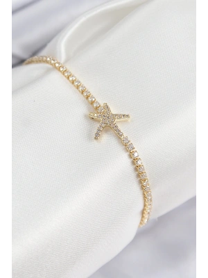 Pirinç Zirkon Taşlı Deniz Yıldızı Model Gold Renk Kadın Bileklik