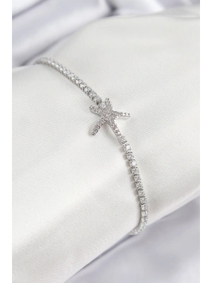 Pirinç Zirkon Taşlı Deniz Yıldızı Model Gümüş Renk Kadın Bileklik