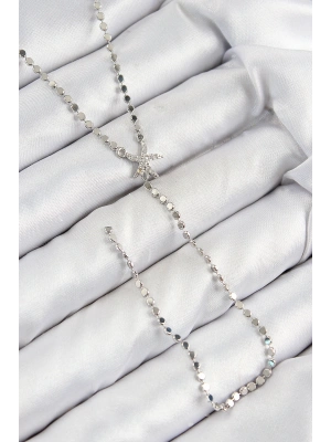 Pirinç Zirkon Taşlı Ezme Zincirli Deniz Yıldızı Model Gümüş Renk Y Kolye