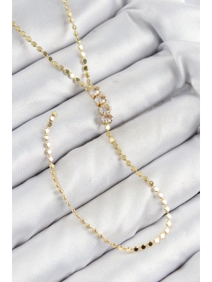 Pirinç Zirkon Taşlı Ezme Zincirli Model Gold Renk Y Kolye