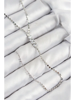 Pirinç Zirkon Taşlı Ezme Zincirli Model Gümüş Renk Y Kolye