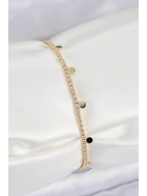 Pirinç Zirkon Taşlı Ezme Zincirli Sıralı Model Gold Renk Kadın Bilekilk