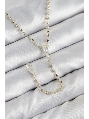 Pirinç Zirkon Taşlı Gold Renk Kadın Y Kolye