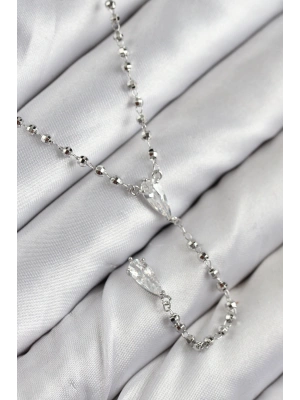 Pirinç Zirkon Taşlı Gümüş Renk Kadın Y Kolye