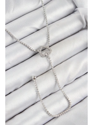 Pirinç Zirkon Taşlı Kalp Model Gümüş Renk  Y Kolye