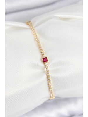 Pirinç Zirkon Taşlı Kare Model Gold Renk Kadın Bilekilk