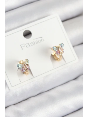 Pirinç Zirkon Taşlı Kelebek Model Gold Renk Çocuk Küpe