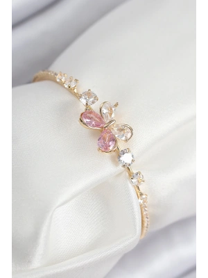 Pirinç Zirkon Taşlı Kelebek Model Gold Renk Kadın Bileklik