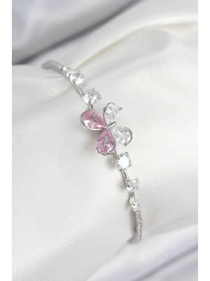 Pirinç Zirkon Taşlı Kelebek Model Gümüş Renk Kadın Bileklik