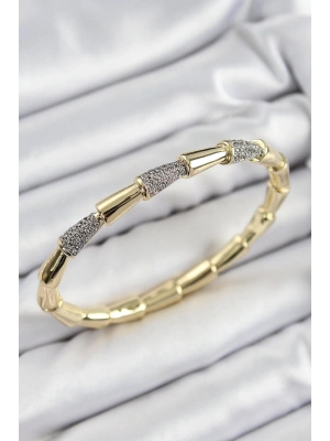 Pirinç Zirkon Taşlı Kemik Model Gold Renk Vip Kadın Bileklik
