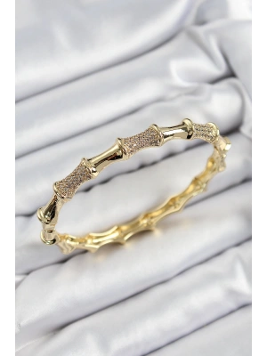 Pirinç Zirkon Taşlı Kemik Model Gold Renk Vip Kadın Bileklik