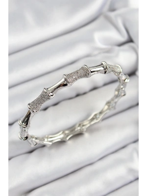 Pirinç Zirkon Taşlı Kemik Model Gümüş Renk Vip Kadın Bileklik