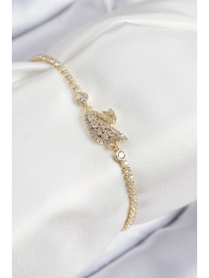 Pirinç Zirkon Taşlı Kuğu Model Gold Renk Kadın Bileklik