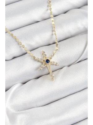 Pirinç Zirkon Taşlı Kutup Yıldızı Model Ezme Zincir Gold Renk Kadın Kolye