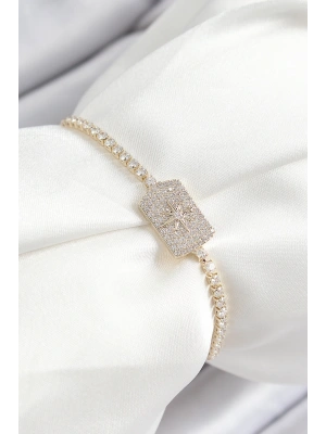 Pirinç Zirkon Taşlı Kutup Yıldızı Model Gold Renk Asansörlü Kadın Bileklik