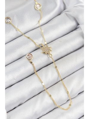 Pirinç Zirkon Taşlı Kutup Yıldızı Model Gold Renk Y Kolye