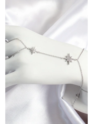 Pirinç Zirkon Taşlı Kutup Yıldızı Model Gümüş Renk Kadın Şahmeran