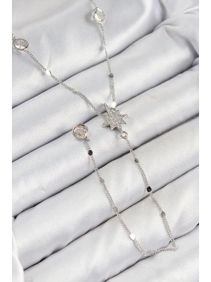 Pirinç Zirkon Taşlı Kutup Yıldızı Model Gümüş Renk Y Kolye