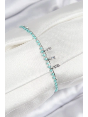 Pirinç Zirkon Taşlı Mavi Boncuklu Model Gümüş Renk Kadın Bileklik