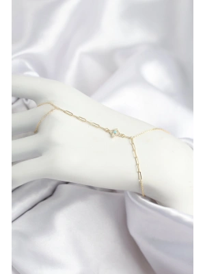 Pirinç Zirkon Taşlı Mavi Boncuklu Yonca Model Gold Renk Şahmeran