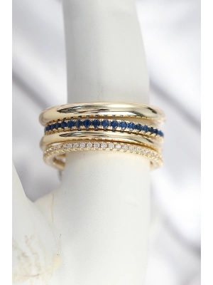 Pirinç Zirkon Taşlı Mix Renk 3Lü Kadın Yüzük