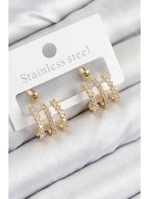 Pirinç Zirkon Taşlı Model Gold Renk Kadın Küpe