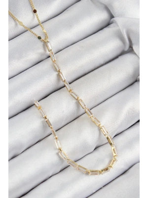 Pirinç Zirkon Taşlı Model Gold Renk Y Kolye