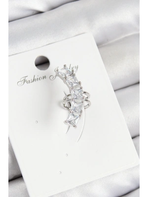 Pirinç Zirkon Taşlı Model Gümüş Renk Sağ Kıkırdak Küpe