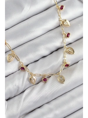 Pirinç Zirkon Taşlı Sallantılı Damla Model Gold Renk Kadın Kolye