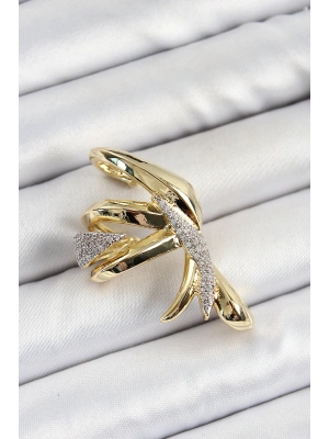 Pirinç Zirkon Taşlı Sıkıştırma Sağ Kıkırdak Gold Renk Kadın Küpe