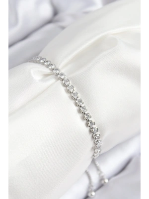 Pirinç Zirkon Taşlı Sıralı Model Gümüş Renk Asansörlü Kadın Bileklik