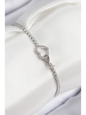 Pirinç Zirkon Taşlı Sonsuzluk Kalp Model Gümüş Renk Kadın Bileklik