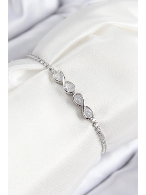 Pirinç Zirkon Taşlı Sonsuzluk Model Gümüş Renk Asansörlü Kadın Bileklik