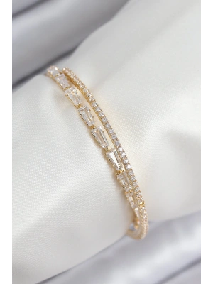 Pirinç Zirkon Taşlı Su Yolu Model Gold Renk Kadın Bileklik