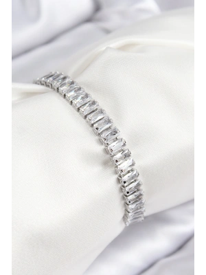 Pirinç Zirkon Taşlı Su Yolu Model Gümüş Renk Asansörlü Kadın Bileklik