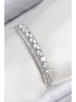 Pirinç Zirkon Taşlı Su Yolu Model Gümüş Renk Kadın Bileklik