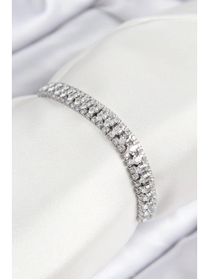 Pirinç Zirkon Taşlı Tennıs Model Gümüş Renk Asansörlü Kadın Bileklik