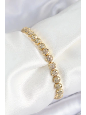 Pirinç Zirkon Taşlı Yarım Topcuk Model Gold Renk VIP Seri Kadın Bileklik