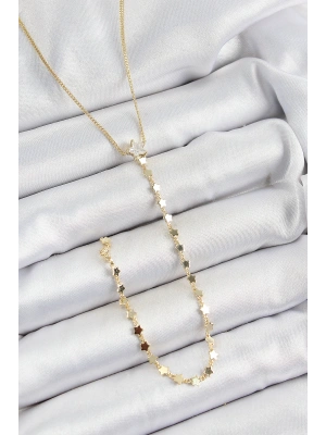 Pirinç Zirkon Taşlı Yıldız Figürlü Y Model Gold Renk Kadın Kolye