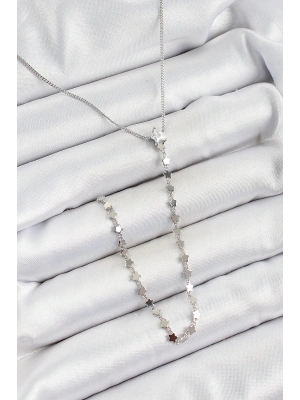 Pirinç Zirkon Taşlı Yıldız Figürlü Y Model Gümüş Renk Kadın Kolye