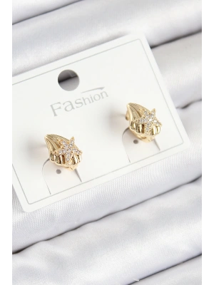 Pirinç Zirkon Taşlı Yıldız Model Gold Renk Çocuk Küpe