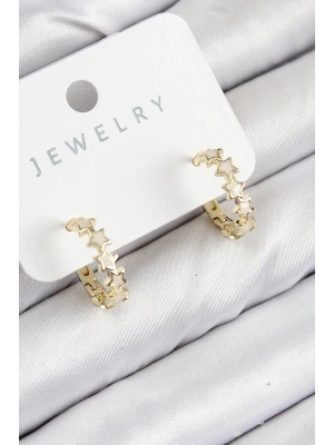 Pirinç Zirkon Taşlı Yıldız Model Gold Renk Kadın Küpe