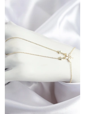 Pirinç Zirkon Taşlı Yıldız Model Gold Renk Şahmeran