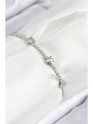 Pirinç Zirkon Taşlı Yıldız Model Gümüş Renk Asansörlü Kadın Bileklik