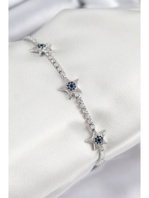 Pirinç Zirkon Taşlı Yıldız Model Gümüş Renk Kadın Bileklik