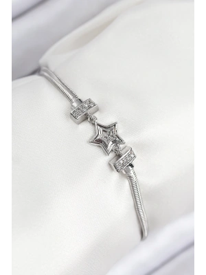 Pirinç Zirkon Taşlı Yıldız Model Gümüş Renk Kadın Bileklik