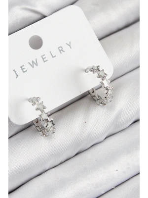 Pirinç Zirkon Taşlı Yıldız Model Gümüş Renk Kadın Küpe