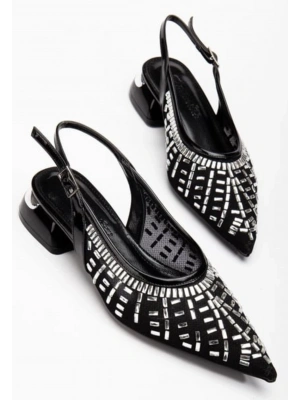 Piyar Siyah Taşlı Topuklu Ayakkabı